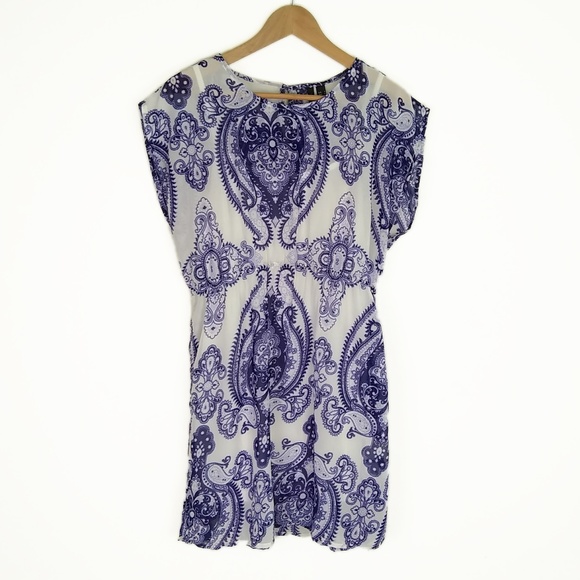 Mango Dresses & Skirts - MANGO | Scarf Print Tunic Dress Purple and White S